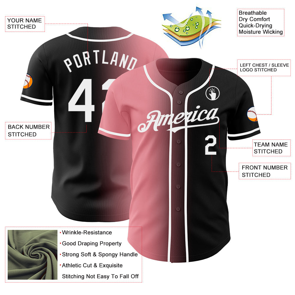 Custom Black White-Medium Pink Authentic Gradient Fashion Baseball Jersey
