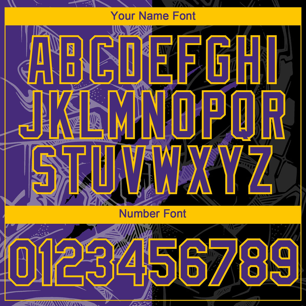 Custom Graffiti Pattern Purple Black-Yellow 3D Scratch Authentic Baseball Jersey
