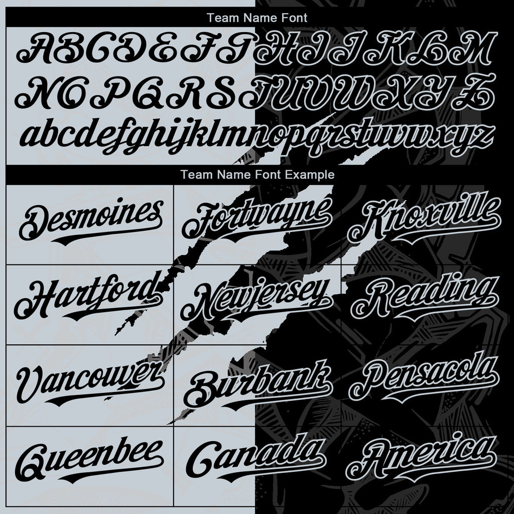 Custom Graffiti Pattern Black-Silver 3D Scratch Authentic Baseball Jersey