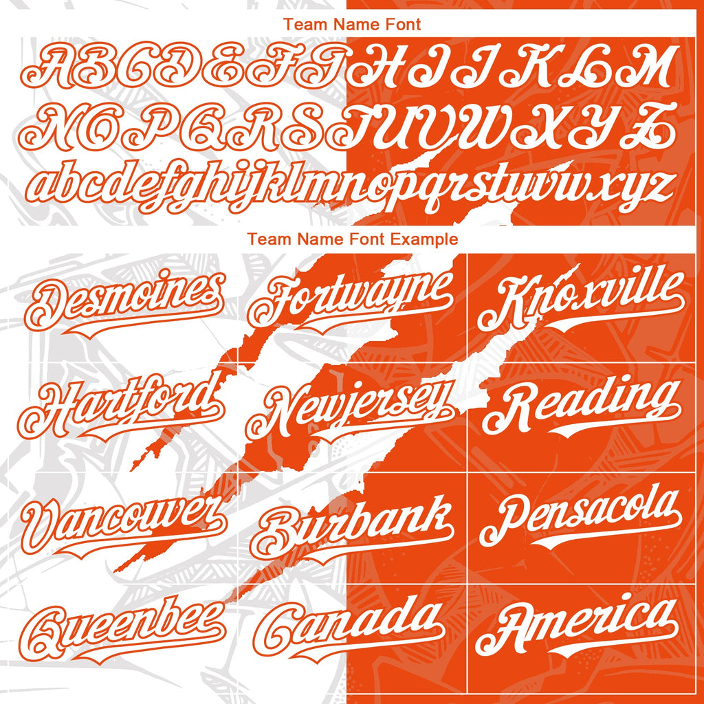 Custom Graffiti Pattern White-Orange 3D Scratch Authentic Baseball Jersey