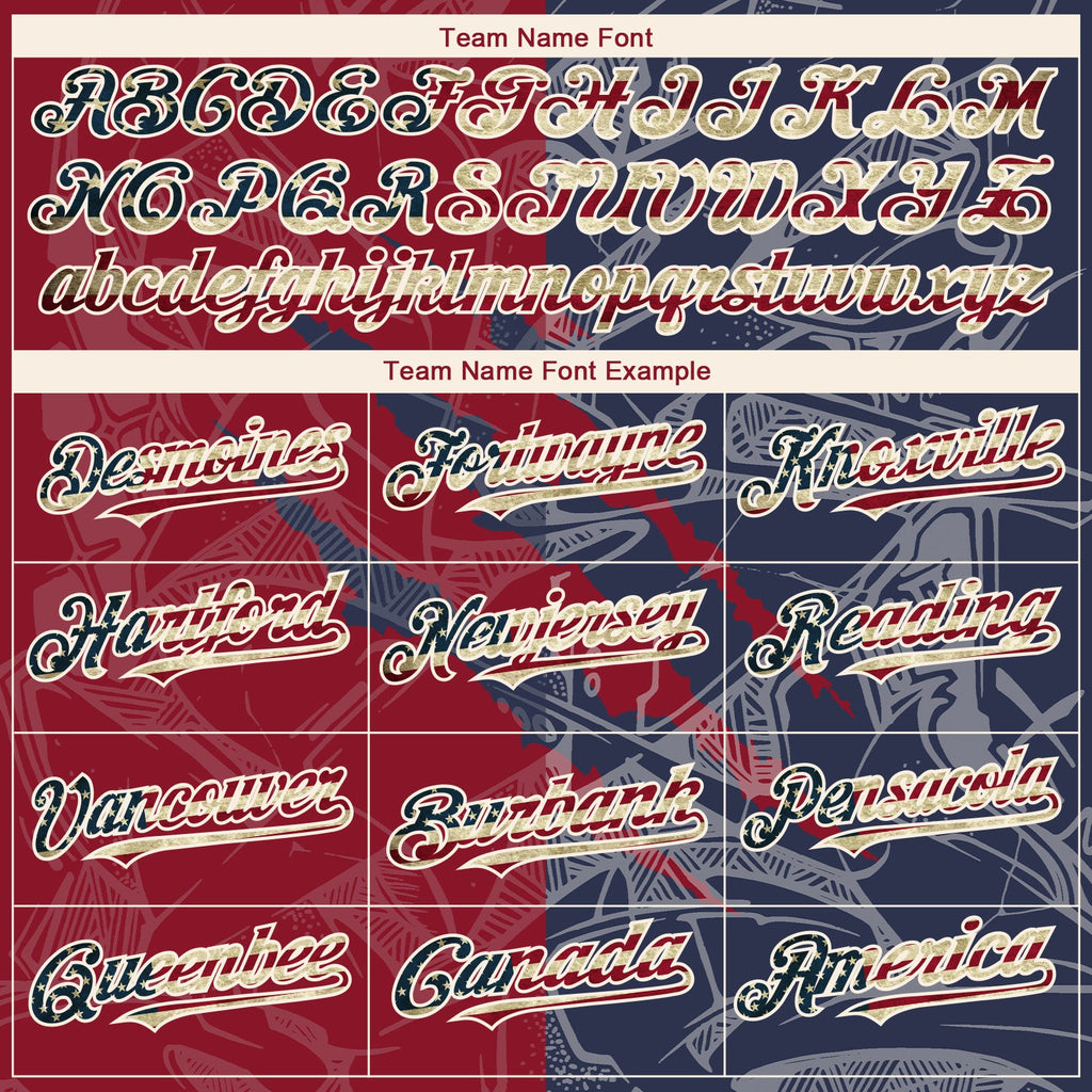 Custom Graffiti Pattern Vintage USA Flag Navy Crimson-Cream 3D Scratch Authentic Baseball Jersey