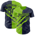 Custom Graffiti Pattern Navy-Neon Green 3D Scratch Authentic Baseball Jersey