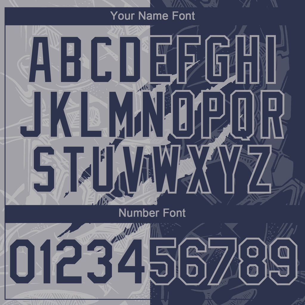Custom Graffiti Pattern Navy-Gray 3D Scratch Authentic Baseball Jersey