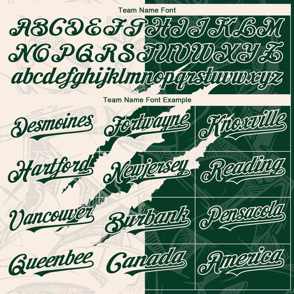 Custom Graffiti Pattern Green-Cream 3D Scratch Authentic Baseball Jersey