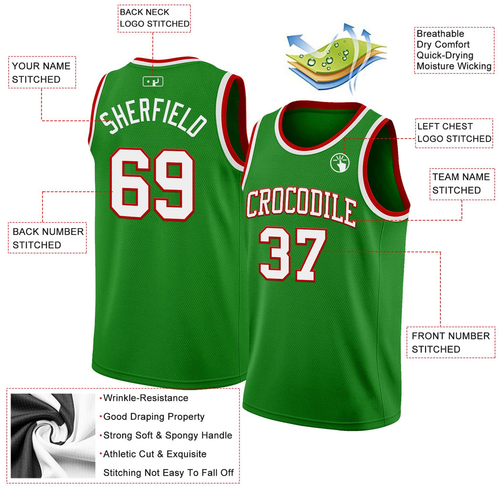 Custom Grass Green White-Red Authentic Basketball Jersey