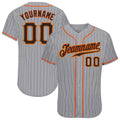 Custom Gray Black Pinstripe Black-Orange Authentic Baseball Jersey