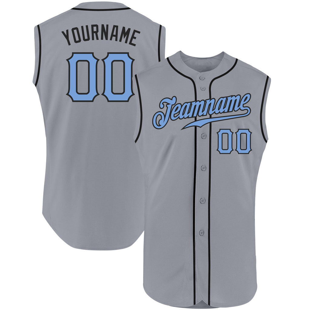 Custom Gray Light Blue-Black Authentic Sleeveless Father's Day Baseball Jersey