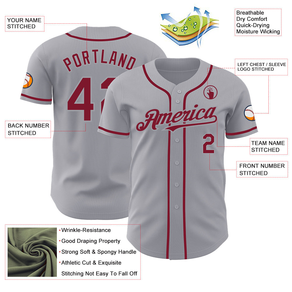Custom Gray Crimson Authentic Baseball Jersey