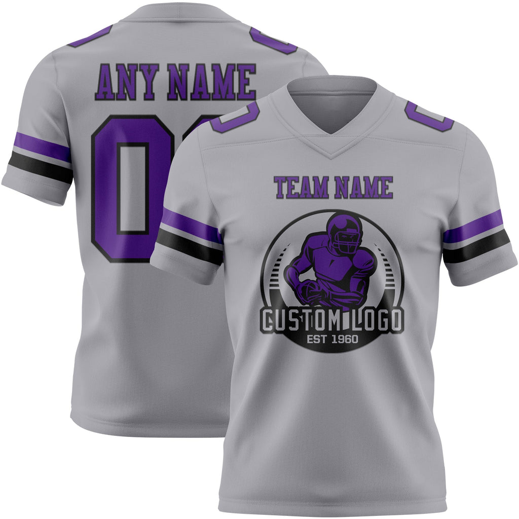 Custom Gray Purple-Black Authentic Football Jersey