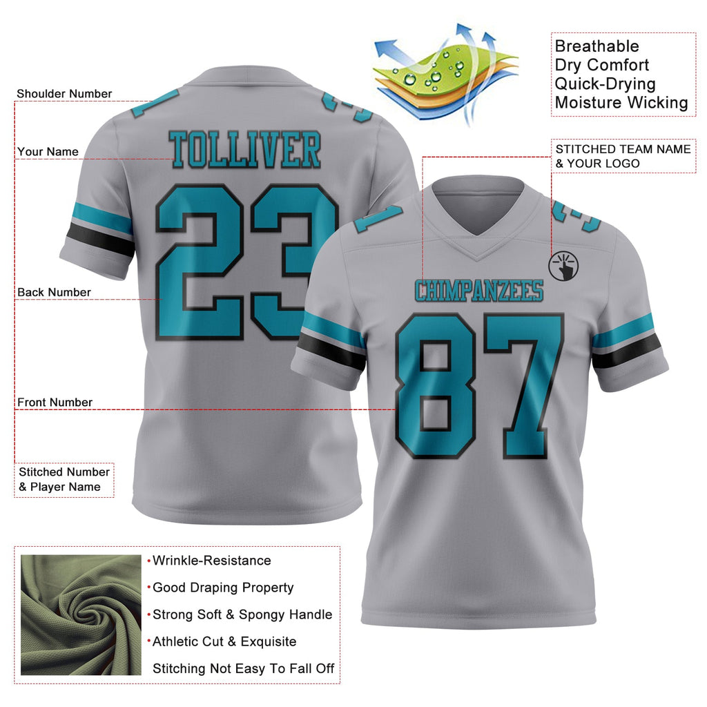 Custom Gray Teal-Black Authentic Football Jersey