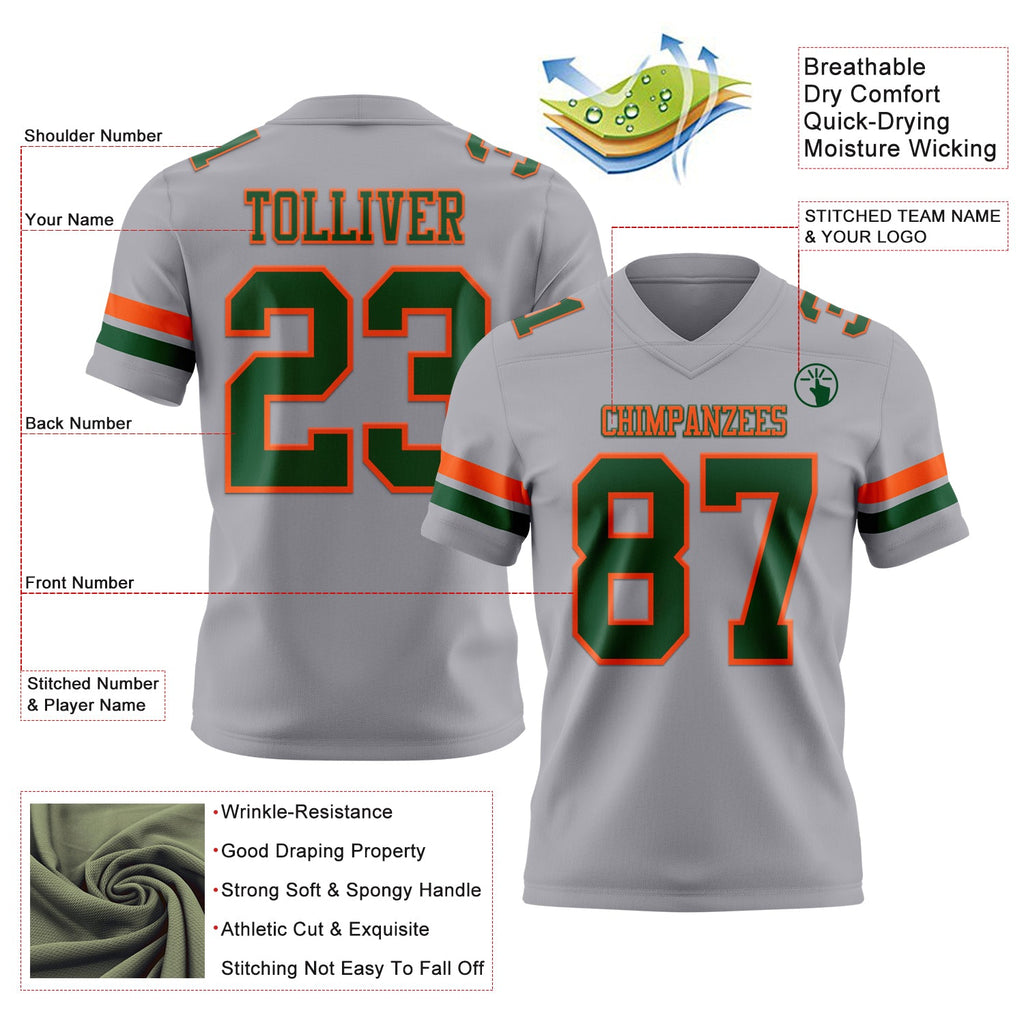 Custom Gray Green-Orange Authentic Football Jersey