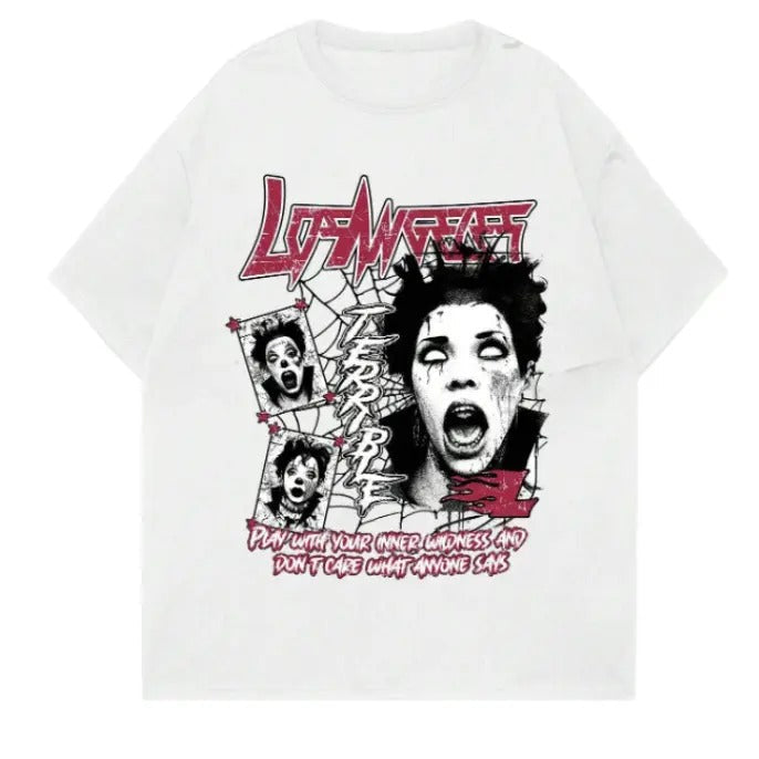 Grunge Punk Slogan Print Crew Neck Size S 3XL Top Womenswear Underwear Humen Underwear Lady Streetwear Human Shoe Tropical Round Neck T-Shirts