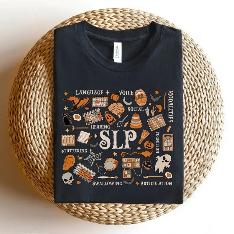 Halloween Speech Therapy Shirt Speech Therapy Speech Therapist SLP Halloween Shirt Speech Language Pathologist Spooky SLP Halloween T-Shirts