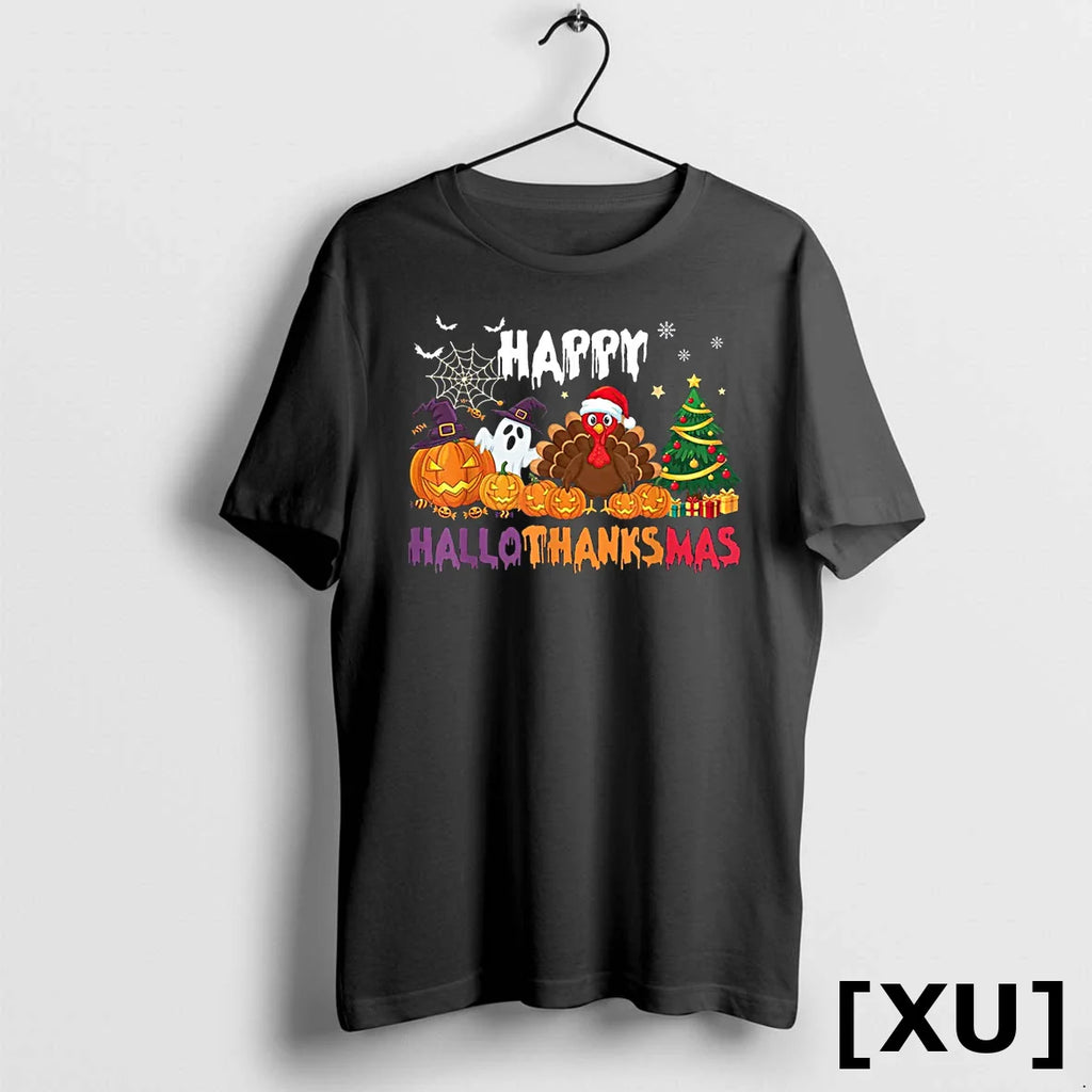 Happy Hallothanksmas Halloween Thanksgiving Christmas Season Tshirts Sweater