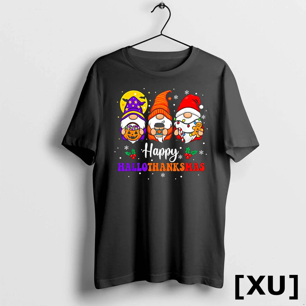 Happy Hallothanksmas Gnomes Lover Halloween Merry Christmas Tshirts Sweater