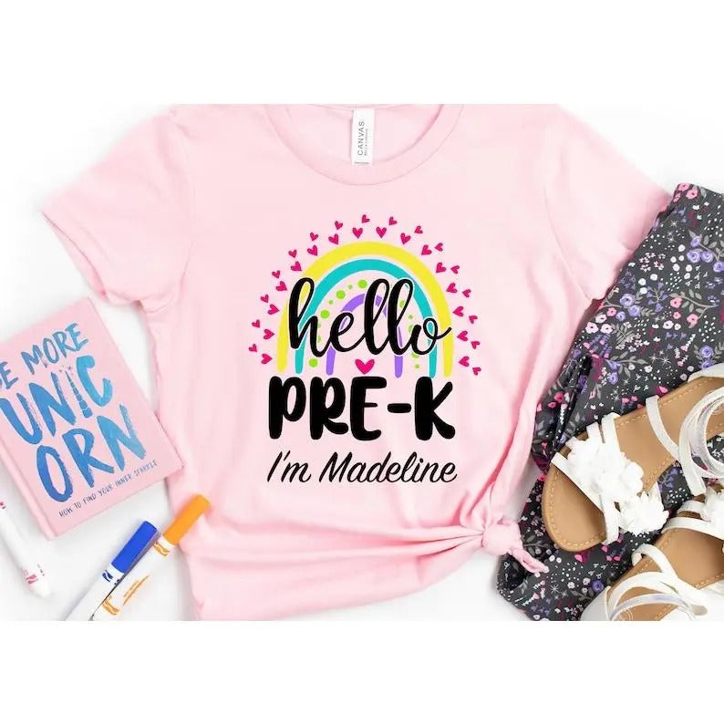 Hello Pre K Shirt Pre K Shirt Back School Shirt First Day School Shirt Hello Kindergarten Teacher Teacher Shirt DTG T-Shirts