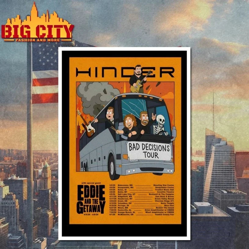 Hinder Bad Decisions 2026 Shows Poster t-shirt