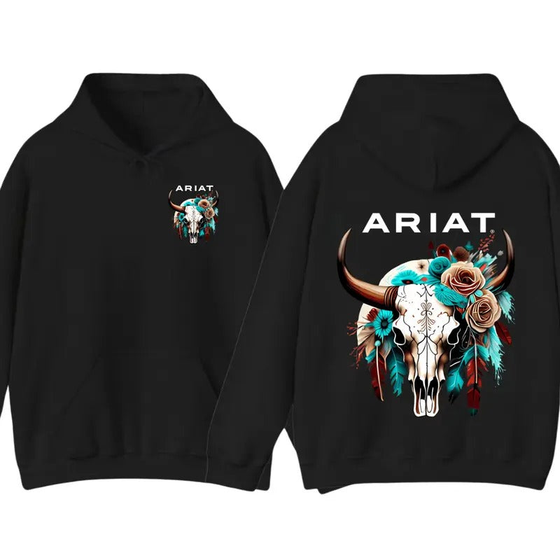 Ariat Shirt Wild Bull Skull Intricate Floral Patterns Outdoor Adventures. Menswear Tops T-Shirts