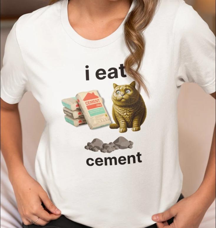 I Eat Cement Cat Cringey White Cat Meme Shirt Funny Cat T-Shirts
