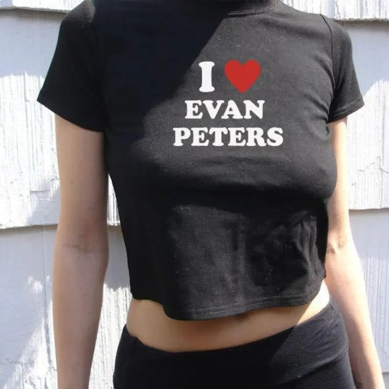 I Heart Evan Peters TV Movie Actor I Heart I Love 90s Grunge I Love Top Shirt Him Her Menswear Cotton Classic Casual Basic Short Sleeve T-Shirts