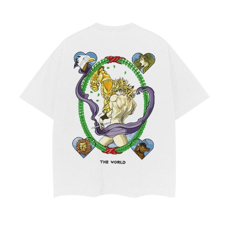 JoJo'S Bizarre Adventure "DIO'S Starry Silhouette" Heavyweight Vintage 100% Cotton Anime Menswear Top Crew Necks Vintage Streetwear Tropical Bestie Casual Baggy Loose T-Shirts