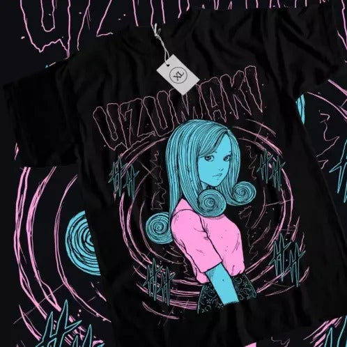 Junji Ito Uzumaki Horror Japan Guro Anime Funny Black Shirt All Size T-Shirts