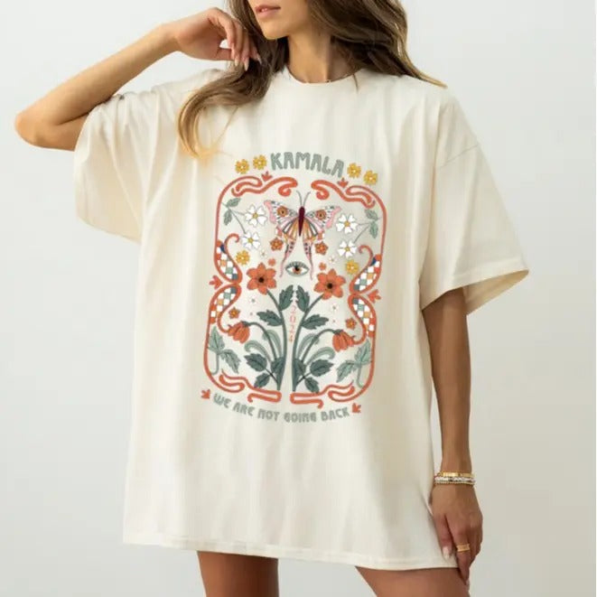 Kamala Harris Shirt Kamala We Are Not Going Back Floral Kamala Shirt Vintage Boho Butterfly Shirt Kamala Democrats Shirt Vote Harris Election 2024 Shirt Vote Shirt Vote Blue T-Shirts