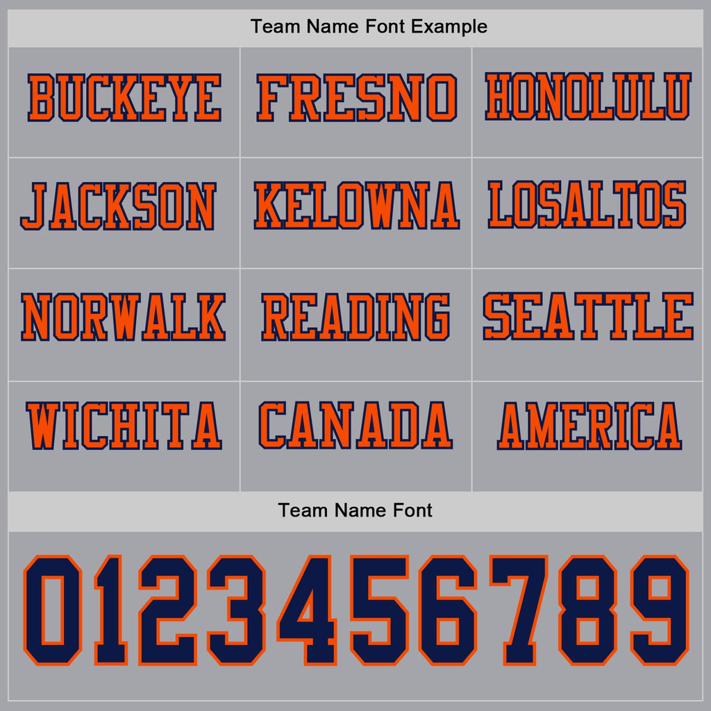 Custom Gray Navy-Orange Long Sleeve Authentic Football Jersey