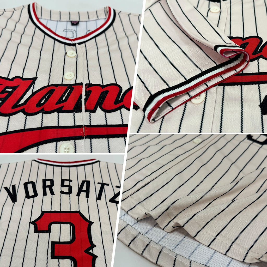 Custom Cream Black Pinstripe Red Black-White Authentic Baseball Jersey