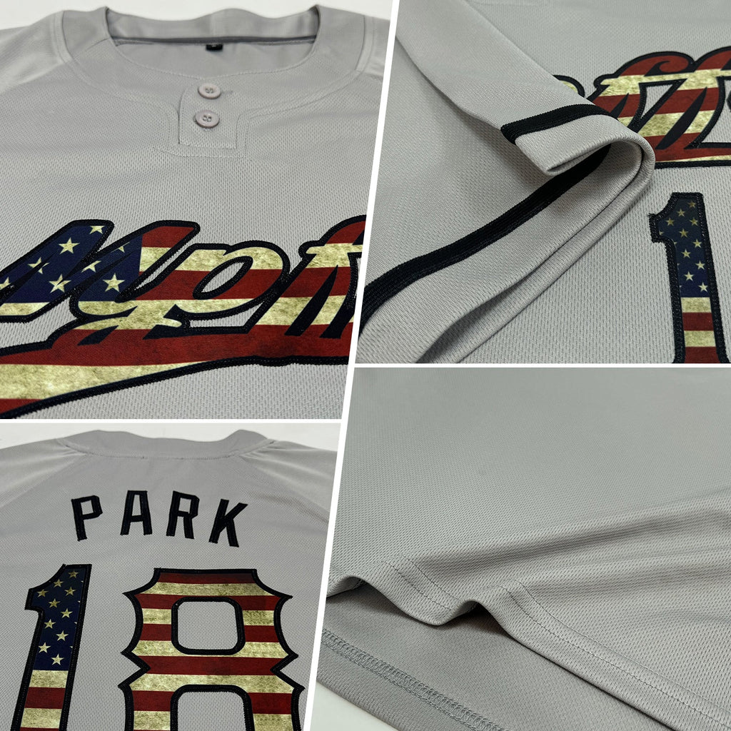 Custom Gray Vintage USA Flag-Black Two-Button Unisex Softball Jersey