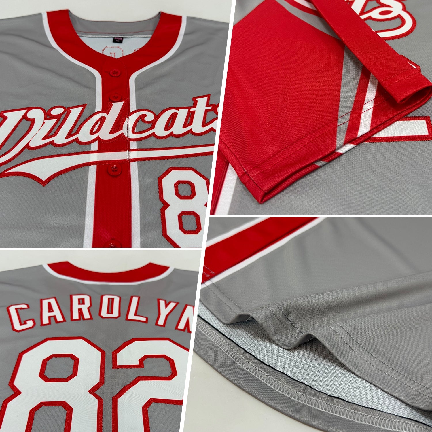 Custom Gray White-Red 3 Colors Arm Shapes Authentic Baseball Jersey