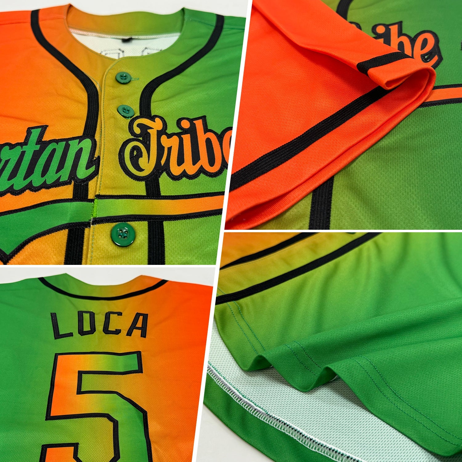 Custom Grass Green Orange-Black Authentic Gradient Fashion Baseball Jersey