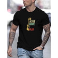 " Jesus Name I Play" Guitar Polyester Blend Crew Neck Slight Stretch Casual Summer Knit Fabric Top Made USA T-Shirts