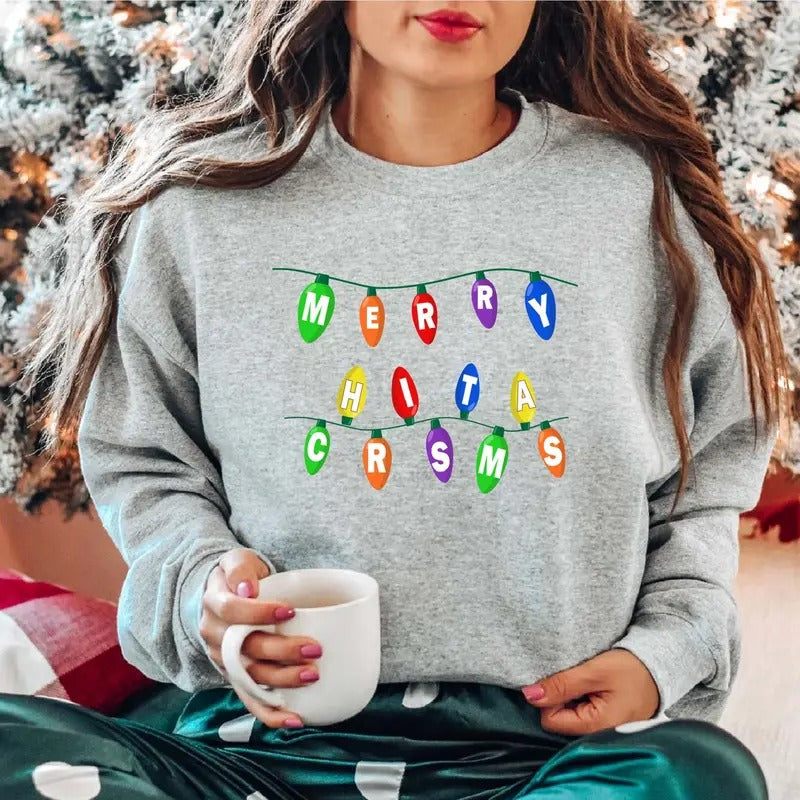 Merry Lights Cute Xmas Celebration Matching Winter Season Long Sleeve T-Shirts