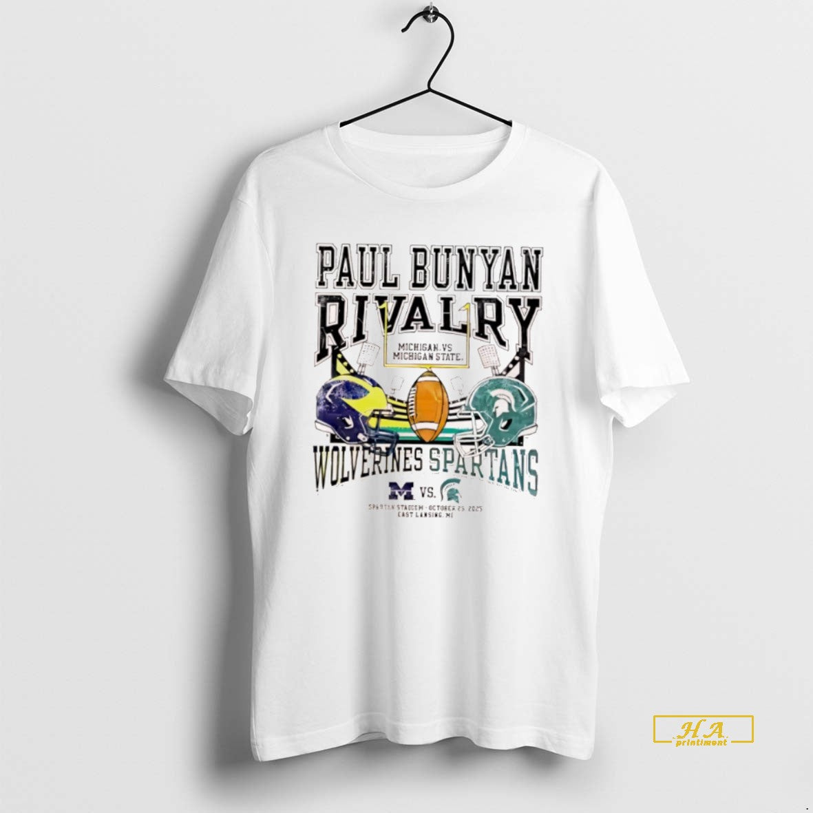Official Paul Bunyan Trophy Rivalry Michigan Wolverines And Michigan State Spartans Helmet Logo