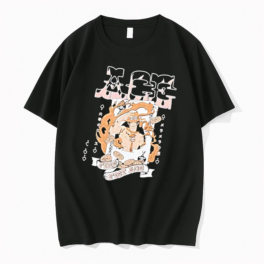 Officials Ace Fire Fist Anime Character Flaming Playing Card Coins Mens T Shirt Sweater