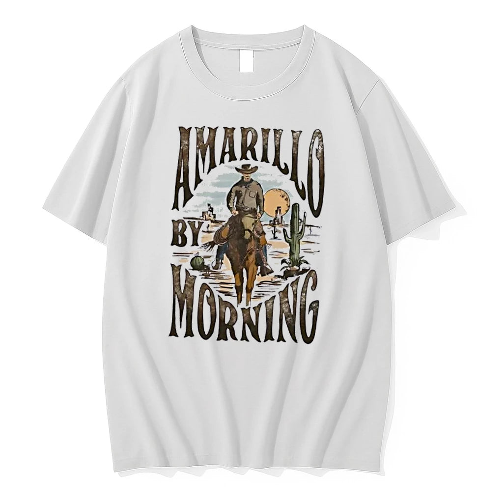 Officials Amarillo By Morning Cowboy Riding Horse Desert Cactus Sun White Womens T Shirt Sweater