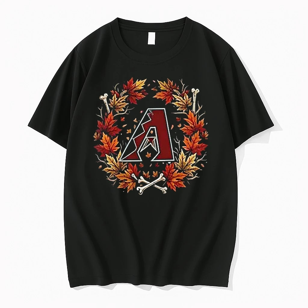 Officials Arizona Diamondbacks Maple Leaves Skull Crossed Bats Baseballs Halloween Black Mens