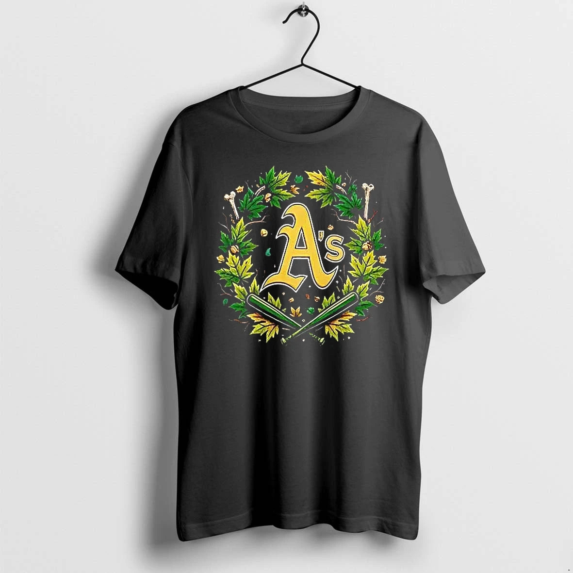 Officials Athletics Maple Leaves Skull Crossed Bats Baseballs Halloween Black Mens Premium T Shirt