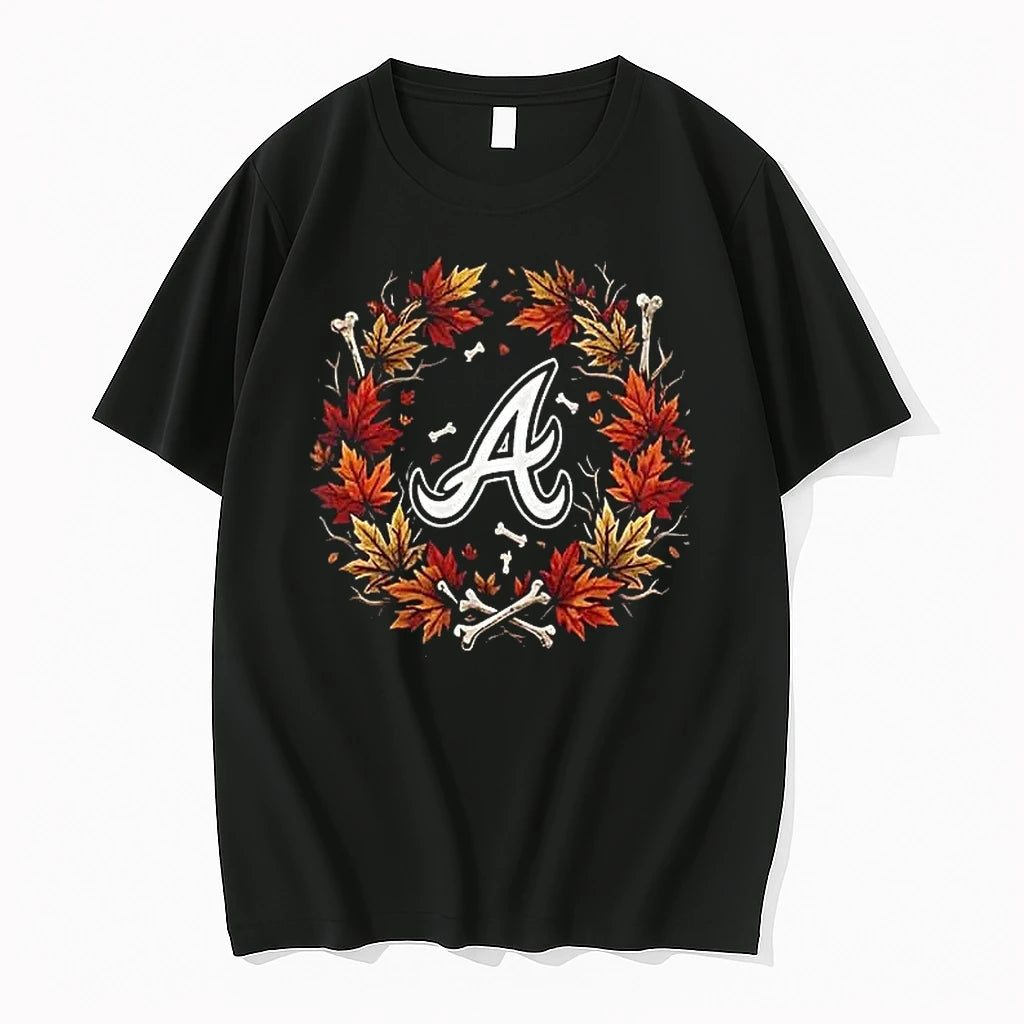 Officials Atlanta Braves Maple Leaves Skull Crossed Bats Baseballs Halloween Black Mens