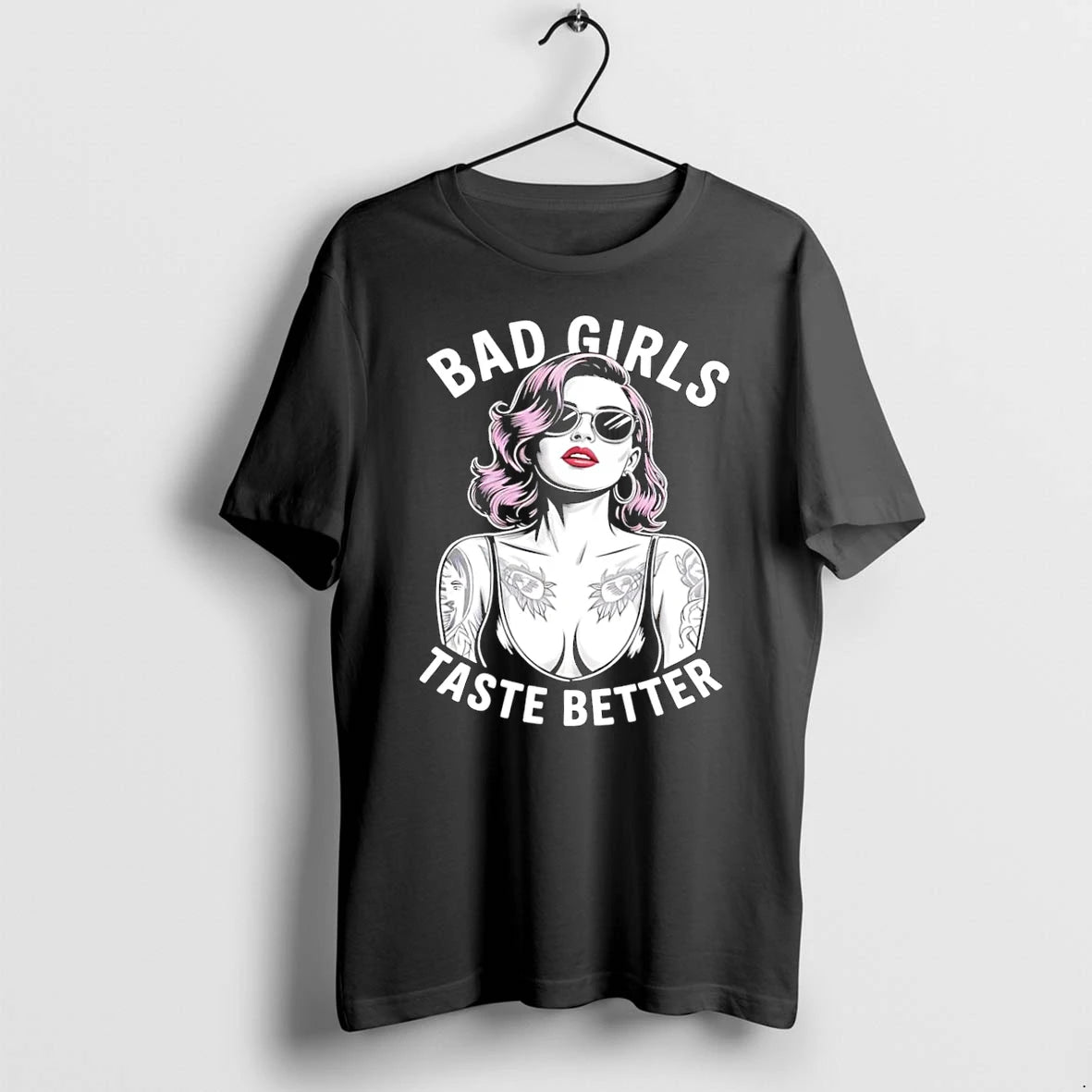 Officials Bad Girls Taste Better Tattooed Woman With Sunglasses Black T Shirt Sweater