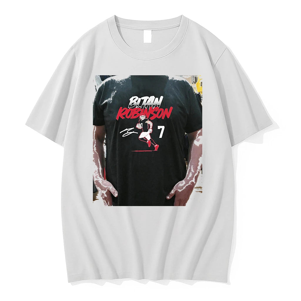 Officials Bijan Robinson Atlanta Falcons Name Number Pose Signature Premium T Shirt