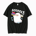 Officials Booooks Cartoon Ghost Spectacles Holding Stacked Novels Mens T Shirt Sweater