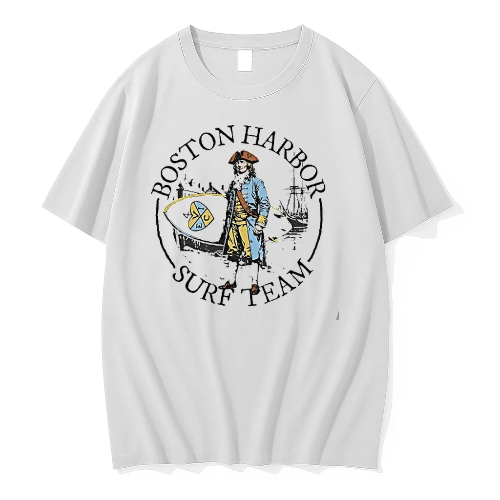 Officials Boston Harbor Surf Team Colonial Revolutionary Soldier Holding Surfboard Premium T Shirt