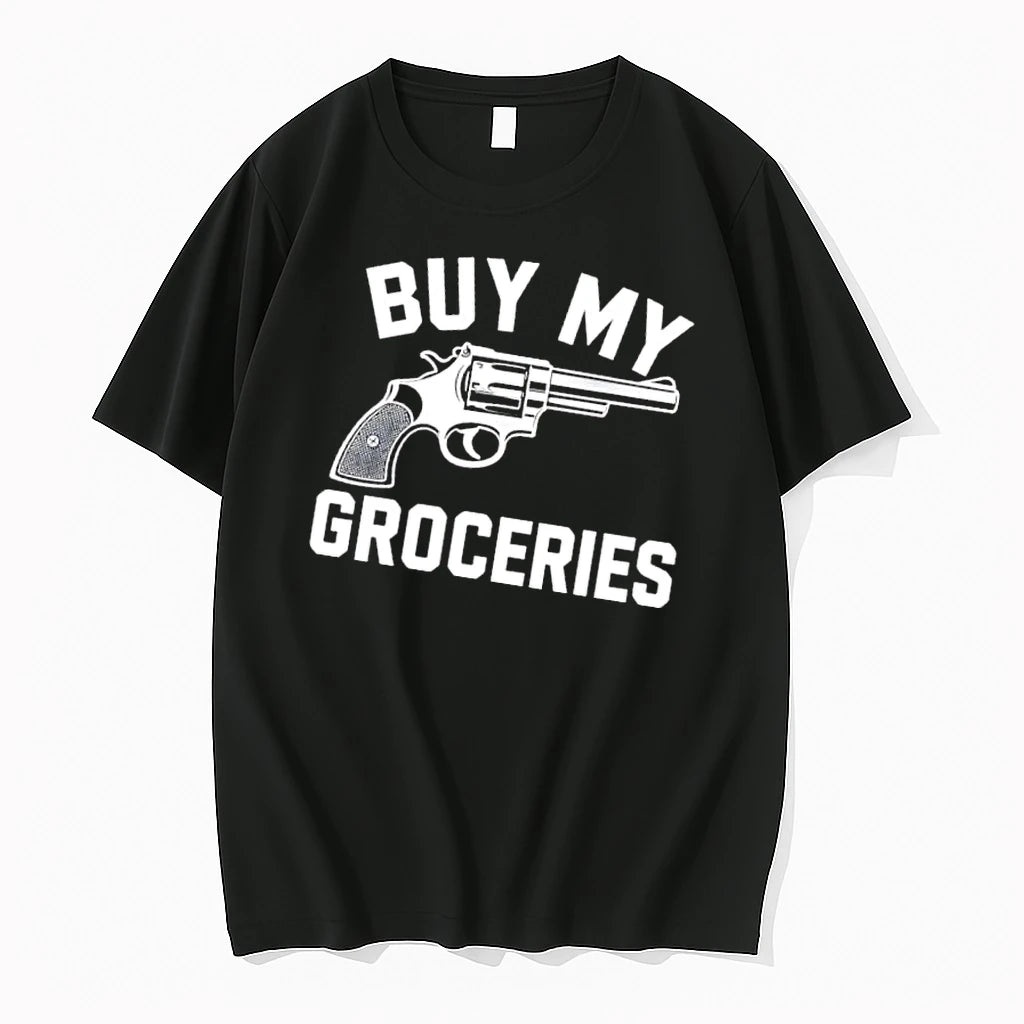 Officials Buy My Groceries Revolver Pistol Handgun Monochrome Line Art Mens T Shirt Sweater