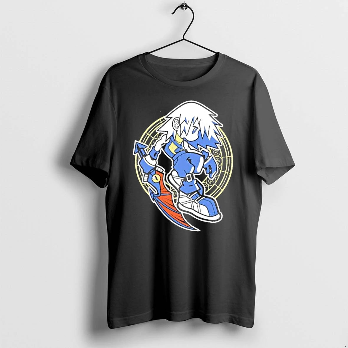 Officials Cartoon Anime Warrior Spiky White Hair Holding Winged Sword Magic Circle Mens