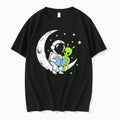 Officials Cartoon Astronaut Green Alien Crescent Moon Reading Blue Book Stars Mens T Shirt Sweater