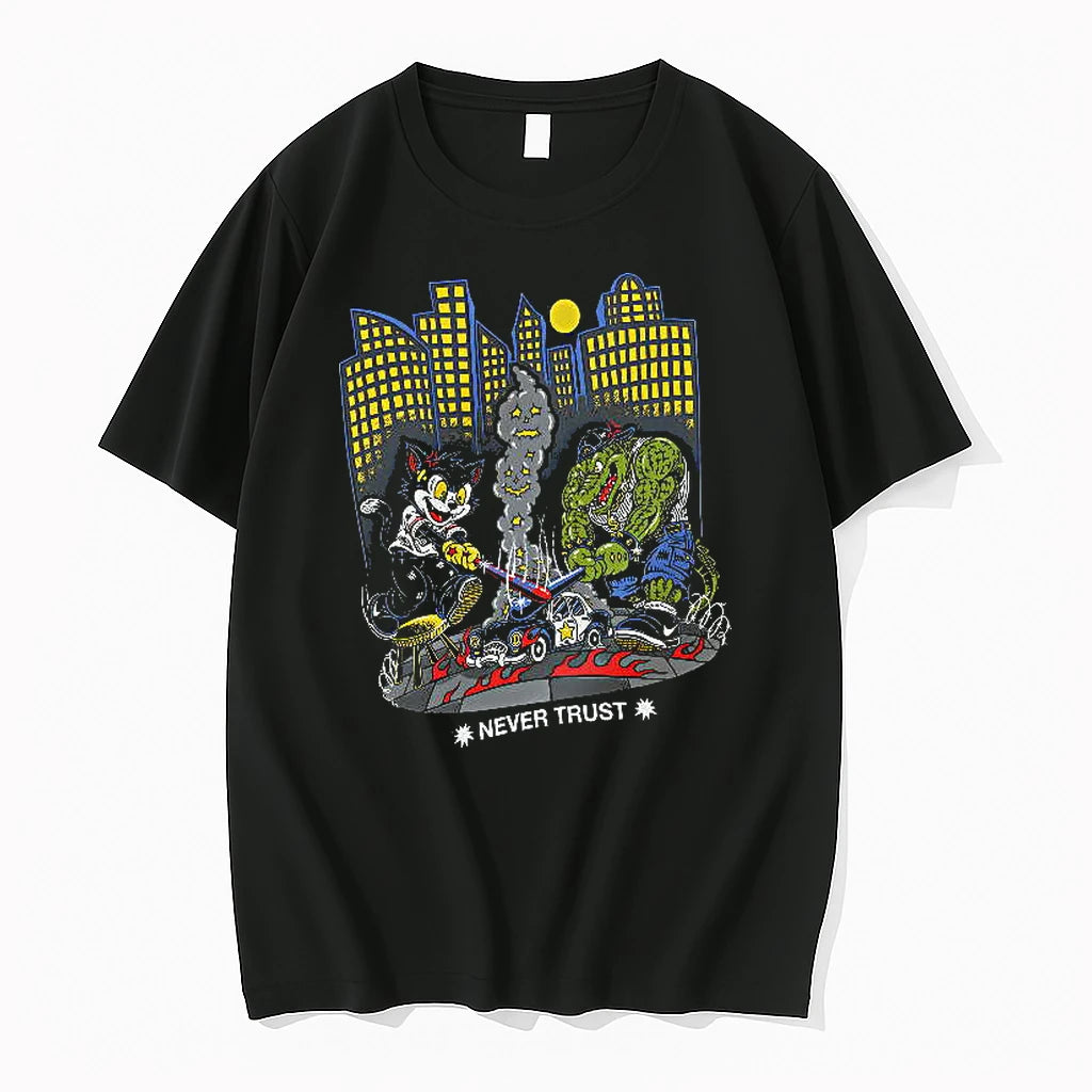 Officials Cat And Crocodile Never Trust Police Car Street Premium T Shirt