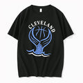 Officials Cleveland Basketball Mermaid Tail Ocean Waves Blue Line Art Mens Premium T Shirt