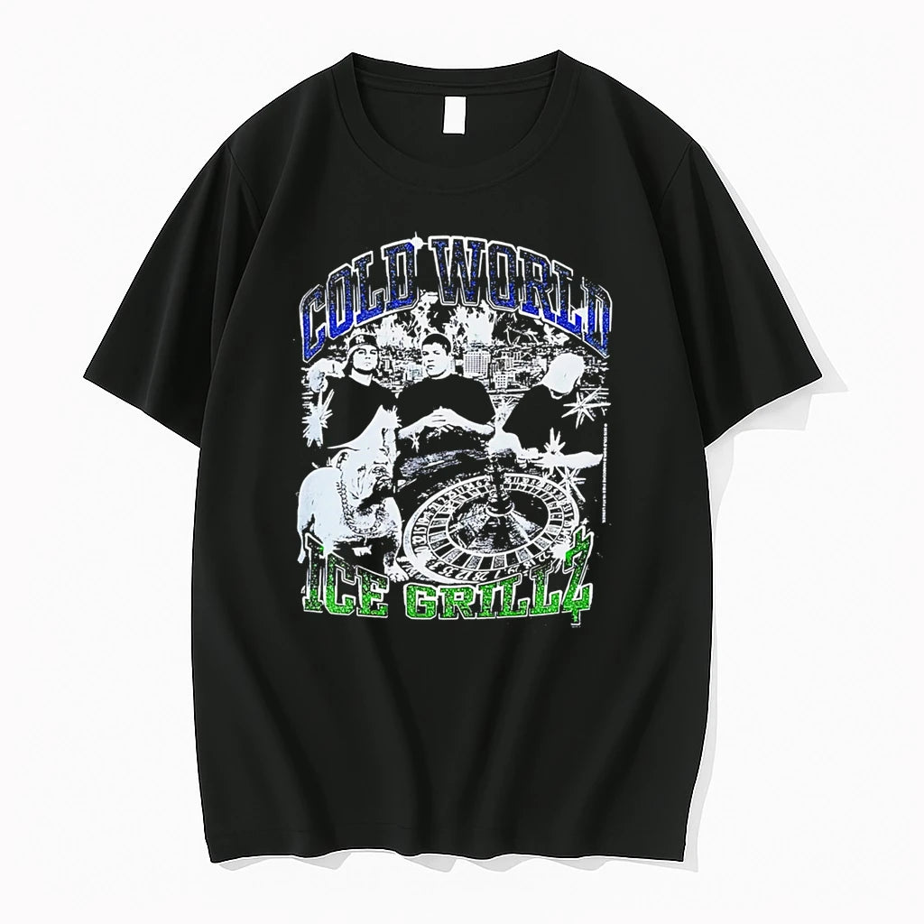 Officials Cold World Ice Grillz People With Bulldog And Roulette Wheel Premium T Shirt